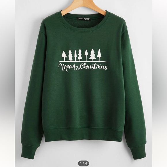 SHEIN Tops - SHEIN Large Merry Christmas Green Crewneck Sweatshirt